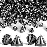 OIIKI 160PCS 8mm ABS Bullet Spike Cone Studs, Rivets Cone Spike Studs Beads, Flat Back Punk Spikes DIY Crafts Studs Glue on Decoration for Clothing Leather Clothes Belt Bag Shoes Jewelry Trims - Black