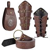 Berenlu 3 PCS Renaissance Accessories, Viking Renaissance Belt Medieval Vintage Belt Pouch and Leather Bracers, Enhance Your Halloween Renaissance Cosplay with Medieval Accessories (Brown)