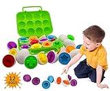 Beakabao 12pcs Color and Shape Matching Egg Set Montessori Toddler Education Classification Toys for Fine Motor Skills of The Fingers Muscles, Preschool Children Smart Puzzles Easter Gifts (Green)