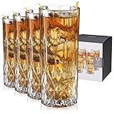 Viski Admiral Highball Glasses - Cut Crystal Drinking Glasses - Tall Cocktail Glasses 9oz Set of 4