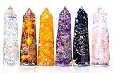 Healing Crystal Wand Set of 6 Orgonite – Includes 3” Amethyst Crystal, Tigers Eye, Rose Quartz, Black Tourmaline Stone, Citrine and Clear Quartz Orgone Crystal Plus Black Tourmaline Necklace