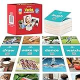 ALSOLIFE 80 Verb Cards with Action Videos| Thick Action Verb Flash Cards for Speech Therapy| Verbs Flash Cards for Toddler Learning Cards Action Words| Picture Cards for Speech Therapy Games