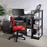 LOPOO Computer Desk with Keyboard Tray, Stylish Wood & Metal Construction, Ergonomic Rectangular Design, Spacious Workspace with Open Shelving for Office Essentials, Versatile & Durable Desk, Black