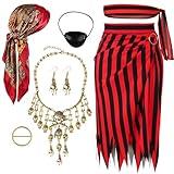 Angelaicos Womens Pirate Costume With Accessories Set Pirate Head Scarf for Women Halloween Cosplay Outfits (Red)