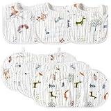 Zainpe 6Pcs Snap Cotton Muslin Baby Burp Cloths & Bibs Set Owl Fox Deer Soft Absorbent Drooling Bib Adjustable Face Towels for Unisex Infant Newborn Toddler Boys Girls Feeding Teething Eating