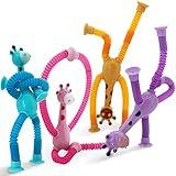 Boxgear 4 Pieces LED Telescopic Suction Cup Giraffe Toy, Shape Changing Telescopic Tube Fidget Toys, Pop Tubes, Fidget Tubes Sensory Toys for Girls Boys (Giraffe)