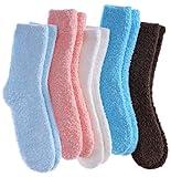 LANLEO 5/6 Pairs Womens Super Soft Fuzzy Plush Warm Winter Home Sleeping Slipper Socks 5 Pairs Solid Color Style C