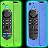 Pinowu Remote Cover (2pcs) Compatible with Fire TV Stick (3rd Gen)/ 4K 1st Gen/Lite/Alexa Voice Remote 3rd Gen with Lanyard (Green and Sky Blue, Both Glow)(NOT for HD/4K 2nd 2024 Released)