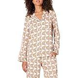 Amazon Essentials Women's Regular-Fit Long-Sleeve Satin Sleep Shirt, Pale Pink Blush Leopard, Medium