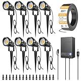 ZUCKEO All-in-One Landscape Lighting Kit, 5W LED Low Voltage Landscape Lights with Transformer and 80FT Wire, Waterproof Outdoor Spotlight with Connectors for Yard Garden House, 3000K 12-24V 8Pack