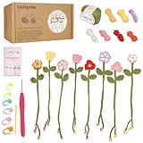 WaldyWop Crochet Kit for Beginners - 8 Flower Bookmarks Knitting Kit w/Step-by-Step Video Tutorials & Soft Yarn, Hook - Wobbles DIY Art Craft Kit for Adults Kids, Birthday Gifts for Women Girls Teen
