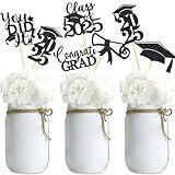 Graduation Centerpiece Sticks 24PCS Glitter Grad Picks Party Table Decor Senior High School College Sign Black
