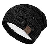 Durio Womens Beanie Knit Beanie Hat for Women Fleece Lined Thick Black Beanie Winter Beanies D Black