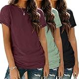 SUNBS Womens 3 Pack T Shirts Short Sleeve Tees Crewneck Fashion Basic Tops Loose Fit Casual Summer Outfits Soft Clothes 2024 RedGreenBlack L