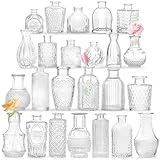 Bud Vases - in Bulk 24,Vintage Small Glass Bud Vases for Flowers, Clear Crystal Mini Glasses in Bulk, Small Flower Design for Centerpieces Wedding Decorations Home Flower Party Decor