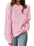 MEROKEETY Women's 2024 Fall Winter Oversized Pullover Sweater Trendy Crew Neck Long Sleeve Heathered Knit Jumper Tops Pink Medium