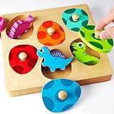 EDUJOY Wooden Puzzles for Toddlers 1-3, Montessori Toys for 1 2 Year Old Boy Girl Birthday Easter Gifts, Dinosaur Match Eggs Peg Puzzles, Preschool Learning Toys for Toddlers Age 1-2