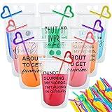 Patelai 24 Sets Drink Pouches with Straws Plastic Drink Bags with Zipper Party Beverage Bags Juice Pouches for Adults(Black Letters)