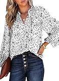 Dokotoo Womens Ladies Plus Size Summer Tops V Neck Chiffon Blouses Casual Smocked Long Sleeve Tee Shirts 2024 Trendy Work Business Bohemian Top X-Large White