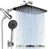 Veken High Pressure Rain Shower Head Combo with Extension Arm- Wide Showerhead with Handheld Water Spray - Adjustable Dual Showerhead with Anti-Clog Nozzles - Silver Chrome