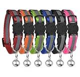 Reflective Cat Collar with Bell, Set of 6, Solid & Safe Collars for Cats, Nylon, Mixed Colors, Pet Collar, Breakaway Cat Collar Charms