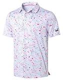 Obla Mens Golf Polo Shirts Short Sleeve Dry Fit Performance Moisture Wicking Casual Print Collared Golf Shirts for Men(White Colored Dots_L)