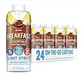 Carnation Breakfast Essentials Light Start Nutritional Drink, 13g Protein Ready-to-Drink, 70% Less Sugar, Immune Support, Vitamins, Gluten Free, Chocolate, 8 FL OZ Carton (24 Pack)