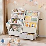 HAVLOTII Kids Bookshelf and Toy Storage - Kids Book Shelf for Kids Rooms, Toddler Bookshelf Baby Bookcase for Nursery, Montessori Toy Organizer, White