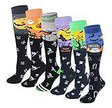 SUMONA 6 Pairs Women's Fancy Design Multi Colorful Patterned Knee High Socks (Halloween 2019)