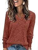 SAMPEEL Fall Clothes for Women Fashion 2025 V Neck Long Sleeve Tops Trendy Cute Sweaters Dressy Casual Outfits Caramel M