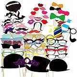 Party Props for Photo Booth Birthday Wedding Kids Adult Prom 58 Pcs, Rowae DIY Funny Costumes with Mustache on a Stick, Hats, Glasses, Mouth, Bowler, Bowties