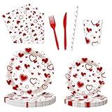 AIBIIN 112 PCS Valentines Day Party Plates Decorations Valentines Day Baby Shower Birthday Party Supplies Disposable Dinnerware Valentines Day Disposable Plates Napkins Cups Serves 16 Guests