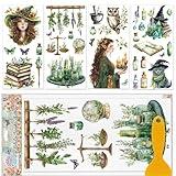 GLOBLELAND 4 Sheets Colorful Forest Witch Rub on Transfers Magic Woman Furniture Decor Magic Decal Transfers Stickers for Bedroom Living Room Desk Table Decoration