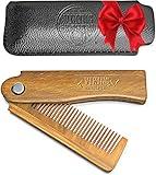 Folding Beard Comb w/Carrying Pouch for Men - All Natural Wooden Beard Comb w/Gift Box - Green Sandalwood Comb for Grooming & Combing Hair, Beards and Mustaches by Viking Revolution