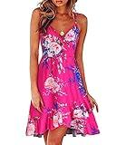 ULTRANICE Summer Dress Women 2024 Spring Casual Sundress Floral Trendy Flowy Wrap Beach Vacation Outfits Clothes Midi V-Neck Spaghetti Strap Ruffle Hem Dresses(Rose Red Pink Blue Floral,L)