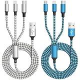 Firsting Multi Charging Cable(2Pack 4FT), 3 in 1 Charging Cable Nylon Braided Universal Charger Phone Charger Cord with Type-C,Micro USB,IP Port for iPhone16/15 Series/Phone&Pad-Blue+Gray