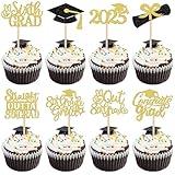 24 PCS 8th Grade Grad Cupcake Toppers Glitter Diploma Cap 8th Grade Graduation Cupcake Picks 2025 Congrats Grad Cake Decorations for Kids Boys Girls Eighth Grade Graduation Party Supplies Gold