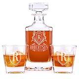 Personalized Whiskey Decanter Set - 5 Design Options - Custom Liquor 25 oz, 750ml Liquor Decanter w/Whiskey Glass Set Options, Birthday & Retirement Gifts for Men