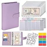 Budget Binder Cash Envelopes for Budgeting Money Organizer for Cash Money Envelopes for Cash Leather A6 Budget Binder with Zipper envelopes (Purple)