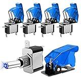 Nilight 5PCS LED Toggle Switch ON Off 12V Blue Lighted Aircraft Safety Cover Heavy Duty 20A SPST 3 Pin Rocker for Automotive Cars Trucks Boats Racing Cars,2 Years Warranty