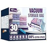 HIBAG Vacuum Storage Bags, 30-Pack Space Saver Vacuum Storage Bags, Vacuum Seal Bags for Clothing, Clothes, Comforters and Blankets (30C)