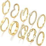 10 PCS Dainty 14K Gold Rings for Women, Open Twist Simulated Diamond Criss Cross Designs, Perfect for Stacking Layering on Thumb and Knuckle Engagement Rings in Sizes 8