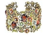 Alilang Antique Hollow Vintage Floral Topaz Crystal Rhinestone Flower Garden Bracelet Bangle Cuff, Warm Summer Smoked Topaz