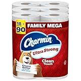 Charmin Toilet Paper Ultra Strong Clean Touch, 18 Family Mega Rolls = 90 Regular Rolls (Packaging May Vary)