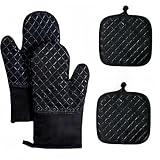 XUKOKELY Oven Mitts and Pan Racks 4-Piece Set, Extended Kitchen Oven Mitts and Pan Racks, Heat Resistant 500 °F, Silicone Non-Slip Surface for Baking and Cooking (Black)