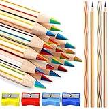 CHENGU 48 Pcs Rainbow Colored Pencils Bulk 7 Color in 1 Wooden Rainbow Pencil with 4 Pieces Sharpener for Kids Adults Art Drawing(Straight and Curved Line)