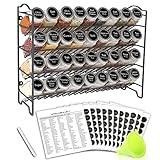 SWOMMOLY Spice Rack Organizer with 36 Empty Square Spice Jars, 396 Spice Labels with Chalk Marker and Funnel Complete Set, for Countertop, Cabinet or Wall Mount, Black