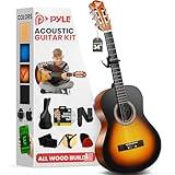 Pyle Beginner Acoustic Guitar Kit, 1/2 Junior Size All Wood Build Nylon String Instrument with Capo, Strap, Extra String Set, Gig Bag, Guitars for Beginners Adults Youth, 34" Sunburst Teardrop Gloss