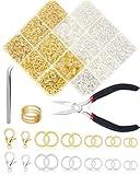 2400PCS FIVEIZERO Jump Rings Kit for Jewelry Making & Necklace Repair - Silver & Gold Jump Rings, Lobster Clasps, Pliers, Tweezer & Jump Ring Opener, Jewelry Repair Kit for Earrings and Charms