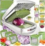 Mueller Pro-Series 10-in-1, 8 Blade Vegetable Chopper, Onion Mincer, Cutter, Dicer, Egg Slicer with Container, French Fry Cutter Potato Slicer, Home Essentials, Salad Chopper White Sand/Green